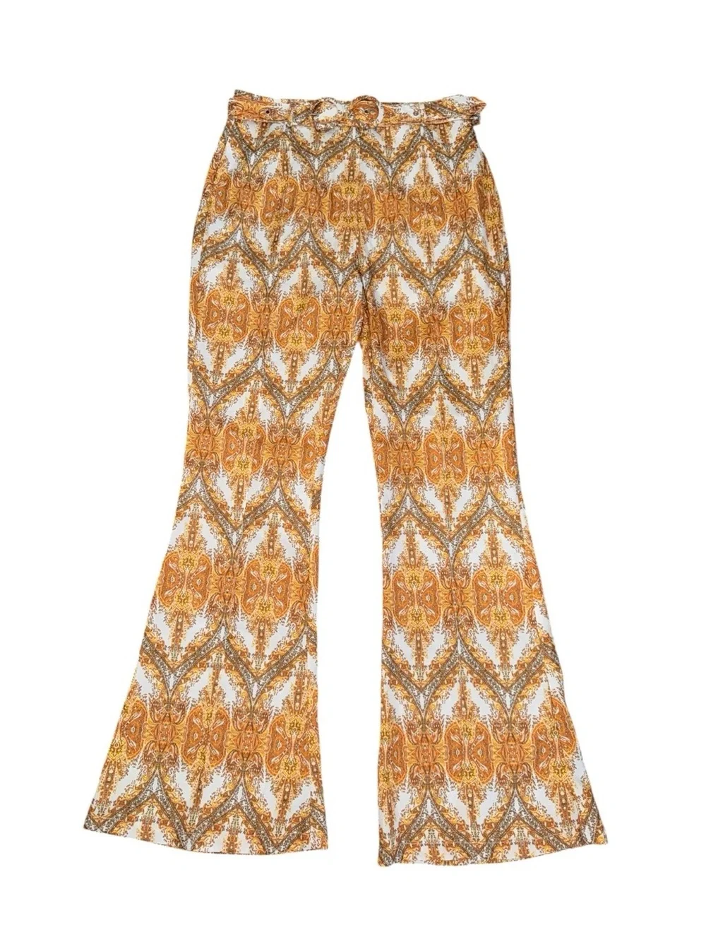 L'ATISTE Mustard & White Paisley Pant's retro flared 70's inspired festival